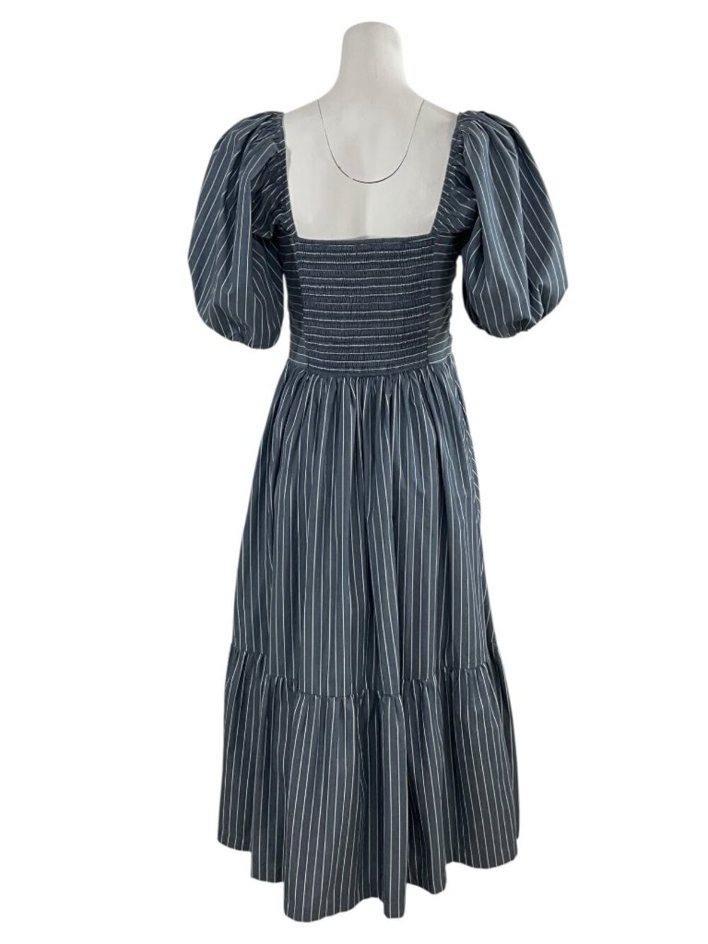 Abercrombie & Fitch Poplin Puff Sleeve Midi Dress M Blue Striped - Picture 8 of 16